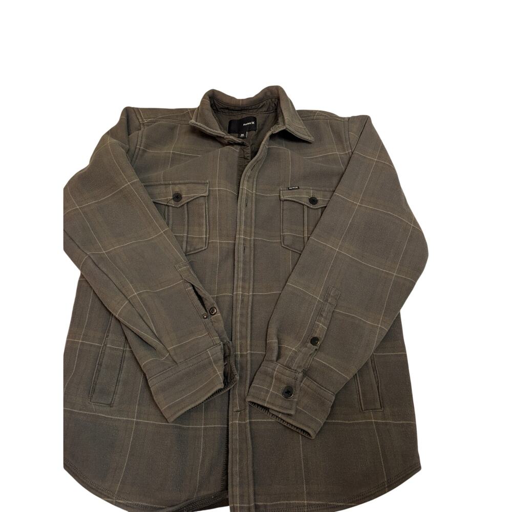 Men's Hurley fleece lined green plaid jacket size medium